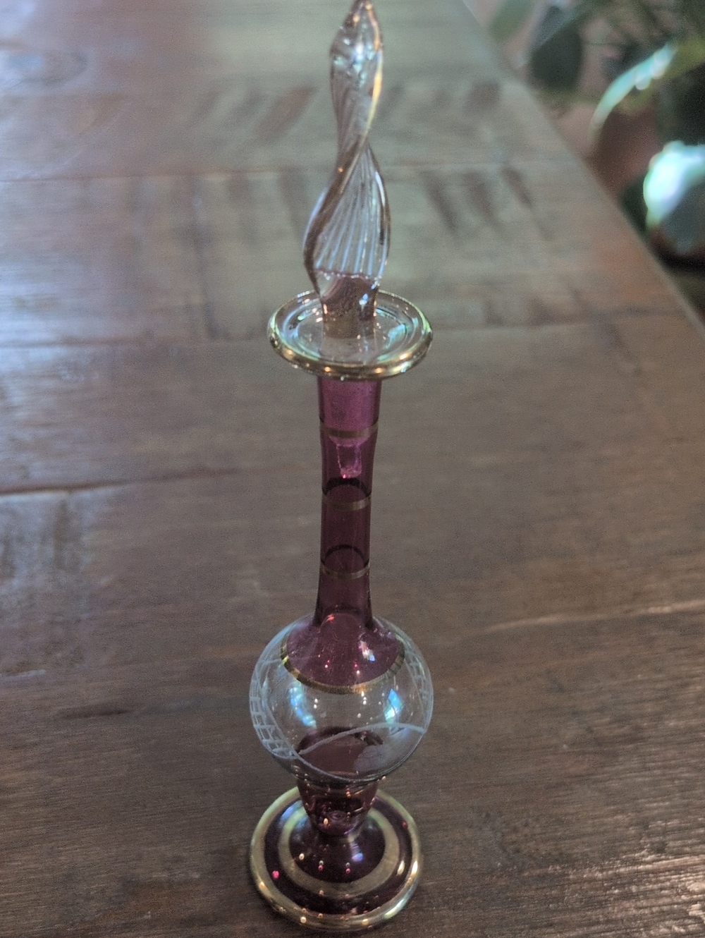 Purple Glass Perfume Bottle with Twisted Stopper